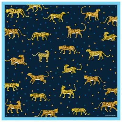 Jessie Zhao Silk Bandana Of Leopards And Tigers In Blue