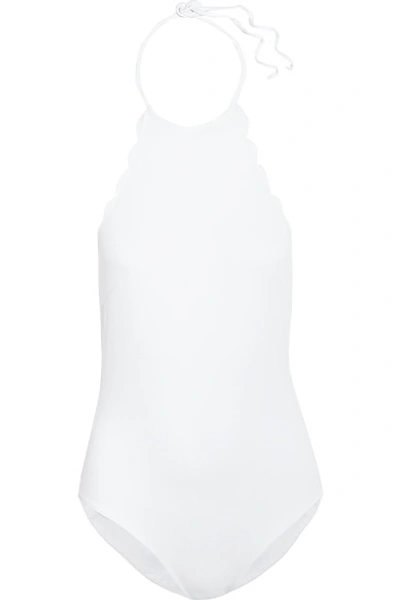 Marysia Mott Scalloped Halterneck Swimsuit In White