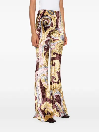 Shop Etro Multicolor Printed Women's Trousers In Tan