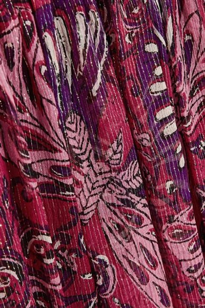 Shop Anna Sui Lamé-striped Printed Silk-blend Mini Dress