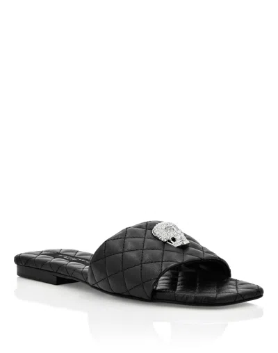 Philipp Plein Crystal-skull Flat Sandals In Black