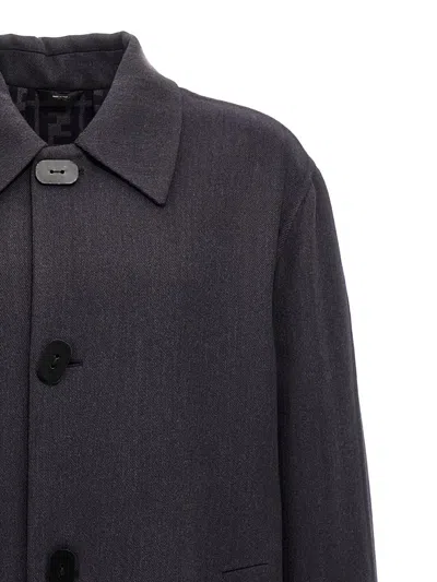 Fendi Cappotto In Misto Lana Antracite Uomo In Blue