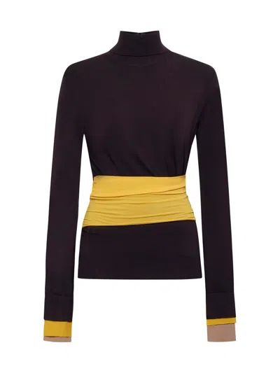 Fendi Woman Turtleneck Dark Purple Size 8 Wool, Polyamide, Polyurethane, Viscose, Polyester In Purple