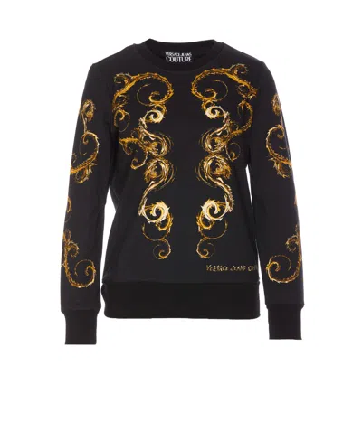 Versace Jeans Couture Knitwear Crewneck Embroidered Design Long Sleeves In Black