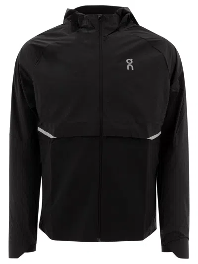 On Core Hooded Jacket With Elastic Cuffs And Reflective Accents In Black