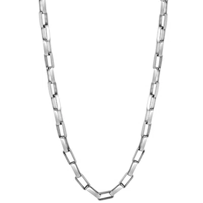 Pompeii3 Men's Polished Steel Clasp Single Tone Rectangle 4mm Flexible Link 22" Chain In Silver