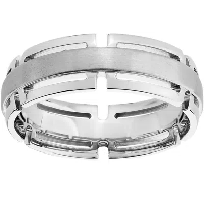 Pompeii3 Men's 7mm Modern Link Edge Wedding Ring In White, Yellow, Or Rose Gold In Multi