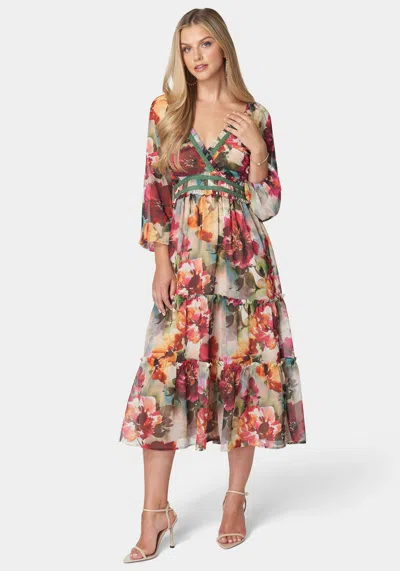 Bebe Jasmine Lace Up Midi Dress In Falling For Floral