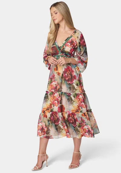 Bebe Jasmine Lace Up Midi Dress In Falling For Floral