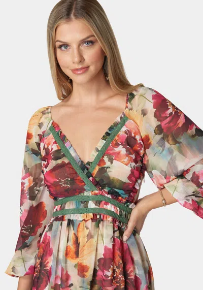 Bebe Jasmine Lace Up Midi Dress In Falling For Floral
