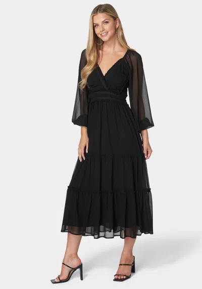 Bebe Jasmine Lace Up Midi Dress In Black