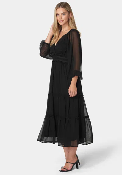 Bebe Jasmine Lace Up Midi Dress In Black