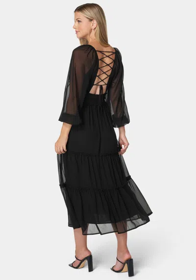 Bebe Jasmine Lace Up Midi Dress In Black