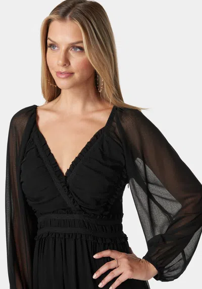 Bebe Jasmine Lace Up Midi Dress In Black