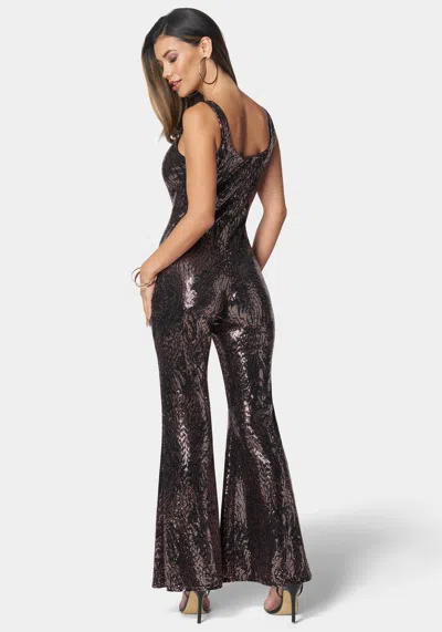 Bebe Stretch Sequin Catsuit In Gold