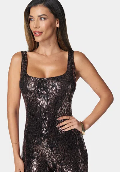Bebe Stretch Sequin Catsuit In Gold