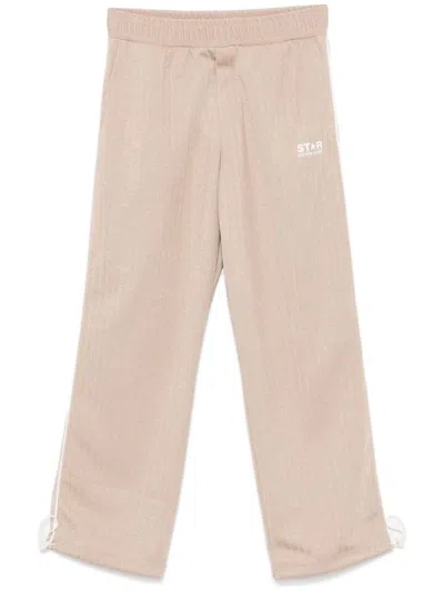 Shop Golden Goose Track Pants With Logo And Stripe In Beige