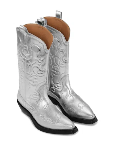 Ganni Recycled Metallic Embroidered Western Boots