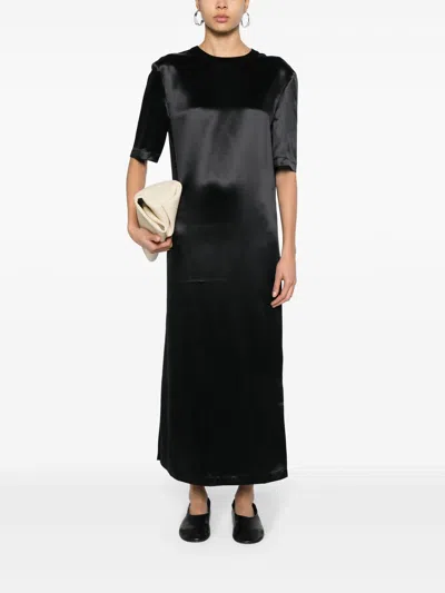 Loulou Studio Tuga Short-sleeve Shift Satin Midi Dress