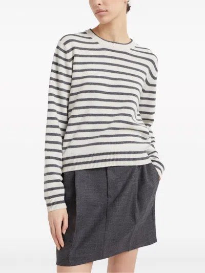 Brunello Cucinelli Cashmere Blend Striped Sweater With Paillette Detail In Cuy42