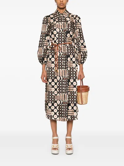 Zimmermann Illustration Geo Print Belted Long Sleeve Silk Shirtdress In Geomul