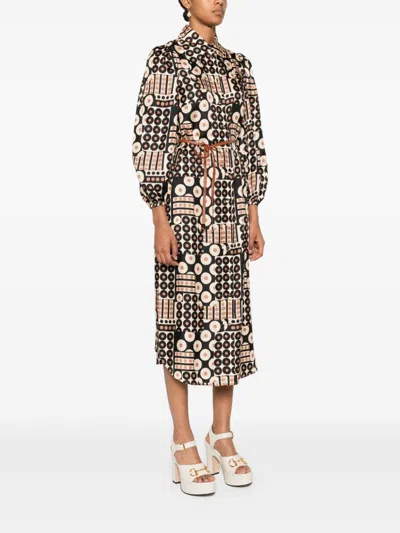 Zimmermann Illustration Geo Print Belted Long Sleeve Silk Shirtdress In Geomul