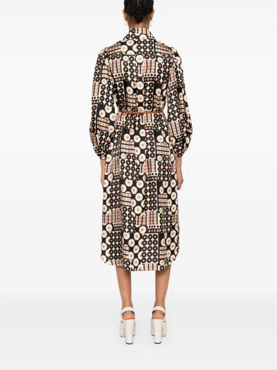 Zimmermann Illustration Geo Print Belted Long Sleeve Silk Shirtdress In Geomul
