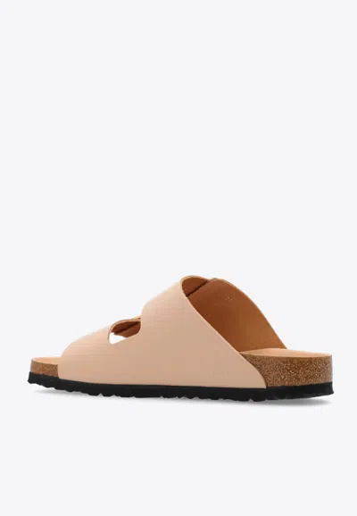 Shop Birkenstock Arizona Big-buckle Leather Slides In Beige