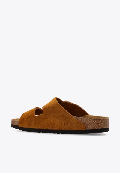 Birkenstock Arizona Double-buckle Suede Slides In Brown