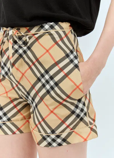 Burberry Check Ekd Drawstring Pull-on Shorts In Cream