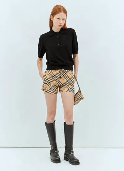 Burberry Check Ekd Drawstring Pull-on Shorts In Cream