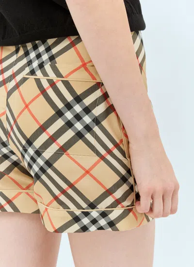 Burberry Check Ekd Drawstring Pull-on Shorts In Cream