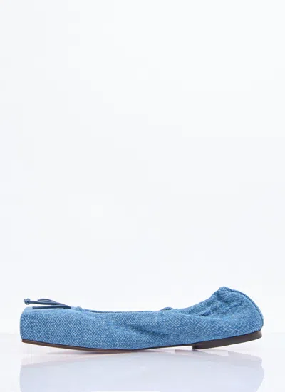 Jacquemus Les Ballerines Bow Square Toe Denim Ballet Flat In Blue