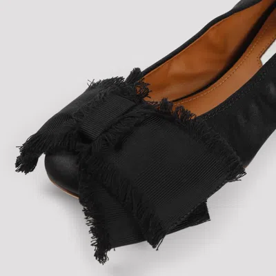 Lanvin Satin Bow Ballet Flats In Black