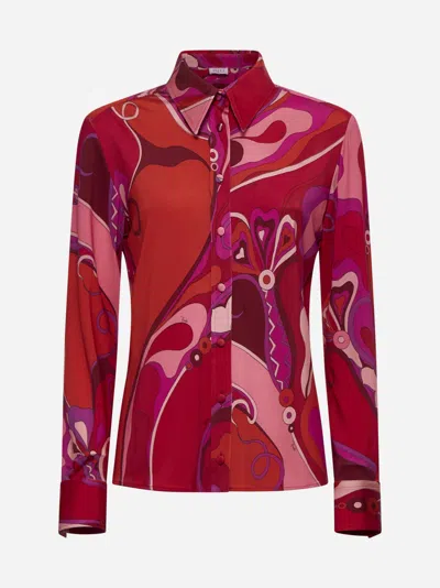 Shop Pucci Print Viscose Shirt In Red,fuchsia