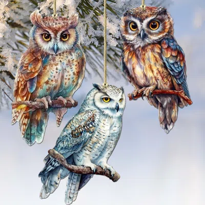 G. Debrekht Night Owls Decorative Wooden Christmas Ornaments Of 3 By