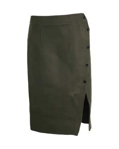 Sandro Side Button Pencil Skirt In Olive Wool In Green