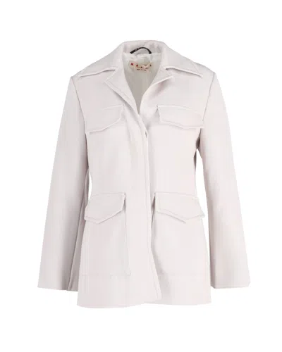Marni Spread Collar Flap Pocket Jacket In Off White Wool Polyester Blend In White