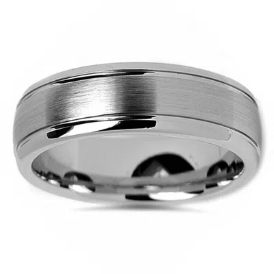 Pompeii3 7mm Brushed Mens Wedding Band 14k White Gold In Multi