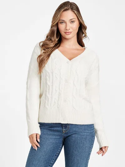 Guess Factory Aida Fisherman Cardigan In White