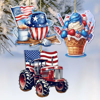 G. Debrekht American Farmhouse Decorative Wooden Christmas Ornaments Set Of 3 By