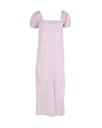 Ganni Broderie Anglaise Cotton-poplin Midi Dress In Pink