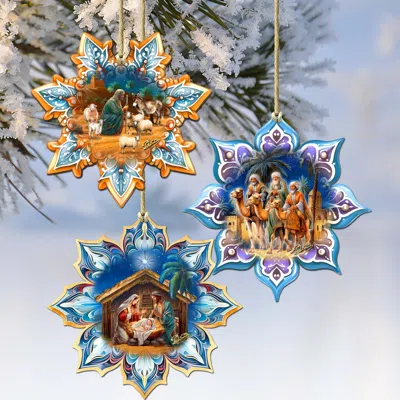 G. Debrekht Nativity Snowflake Wooden Christmas Ornaments Set Of 3 By