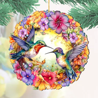G. Debrekht Set Of 2 - Hummingbirds Wreath Christmas Wooden Christmas Ornaments By