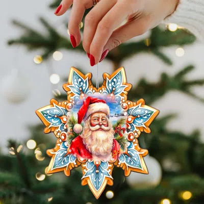G. Debrekht Set Of 2 - Santa Snowflake Wooden Christmas Ornaments By