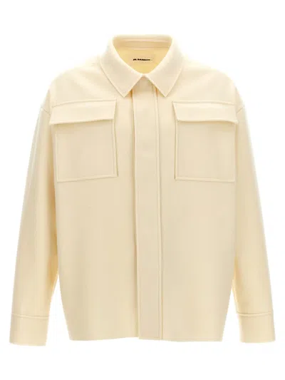 Jil Sander Wool Blend Shirt With Button Closure In Neutral