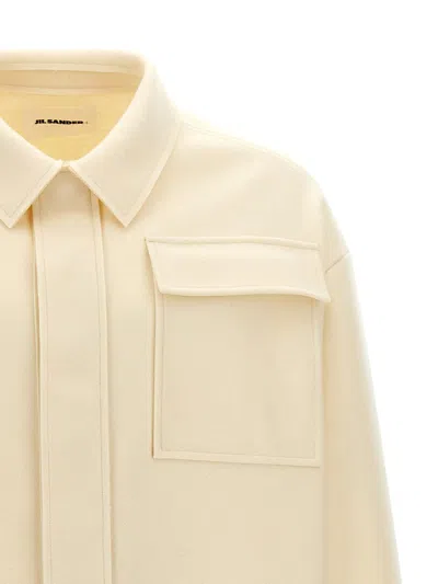 Jil Sander Wool Blend Shirt With Button Closure In Neutral