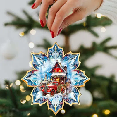 G. Debrekht Set Of 2 - Christmas Cottage Snowflake Wooden Christmas Ornaments By