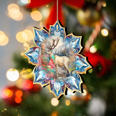 G. Debrekht Set Of 2 - Reindeer Snowflake Wooden Christmas Ornaments By