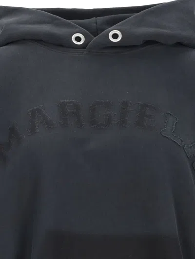 Maison Margiela Embroidered Logo Jersey Cropped Hoodie In Black